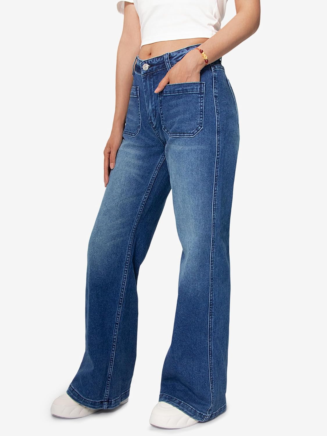 HDLTE Damen Jeans Weites Bein High Waist Baggy Jeans Loose Boyfriend Jeans Denim Hose Y2K