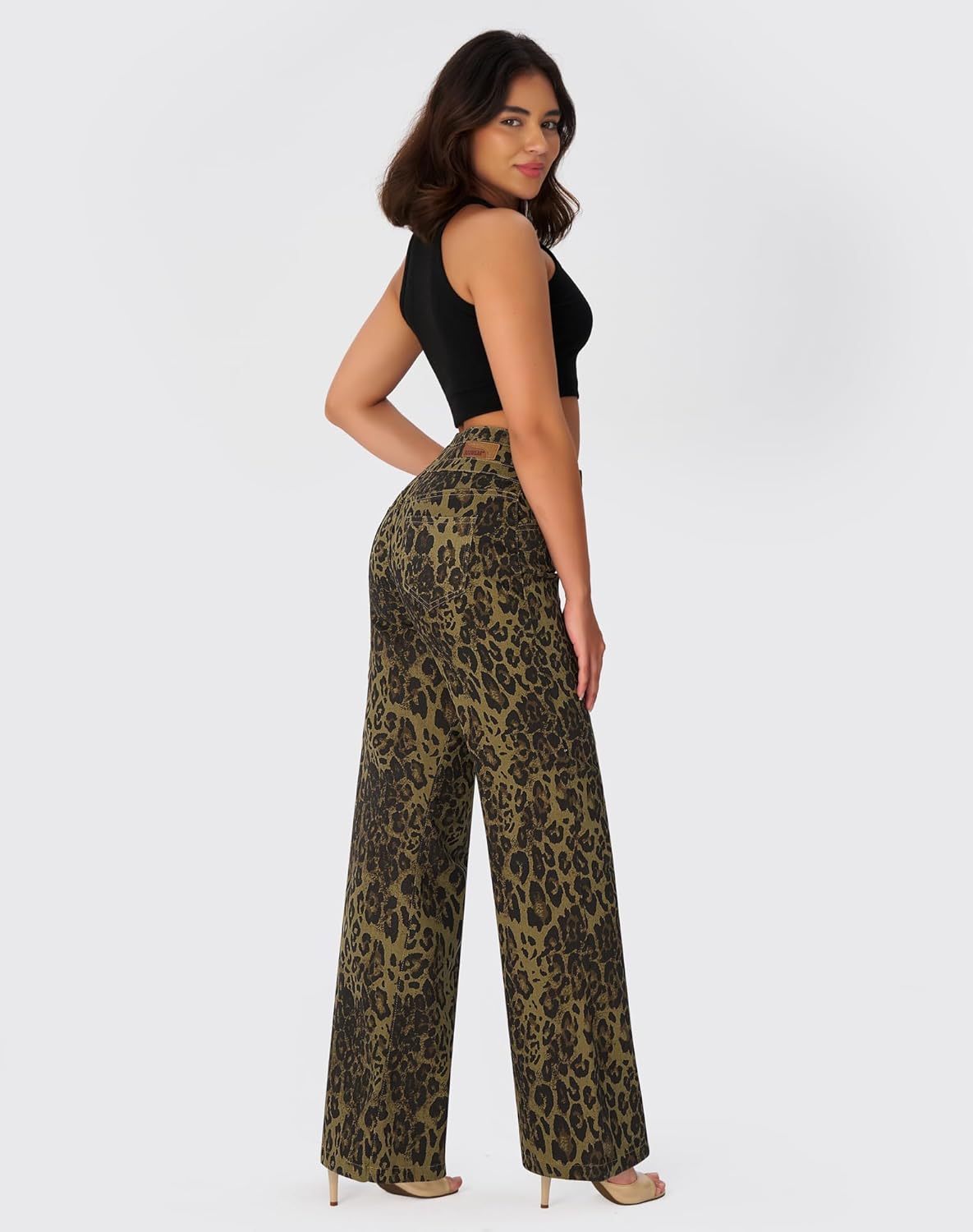roswear Damen Wide Leg Jeans Lässige High Waist Stretch Baggy Loose Denim Hose