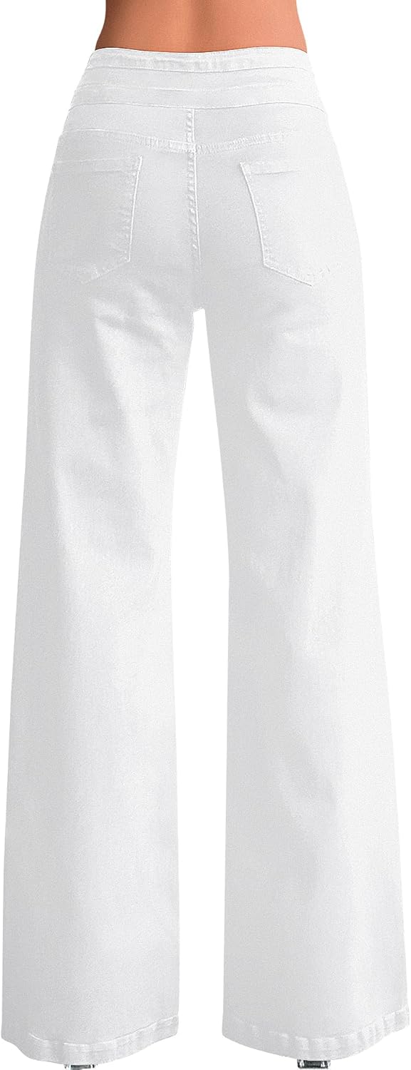 roswear Damen Wide Leg Jeans Lässige High Waist Stretch Baggy Loose Denim Hose