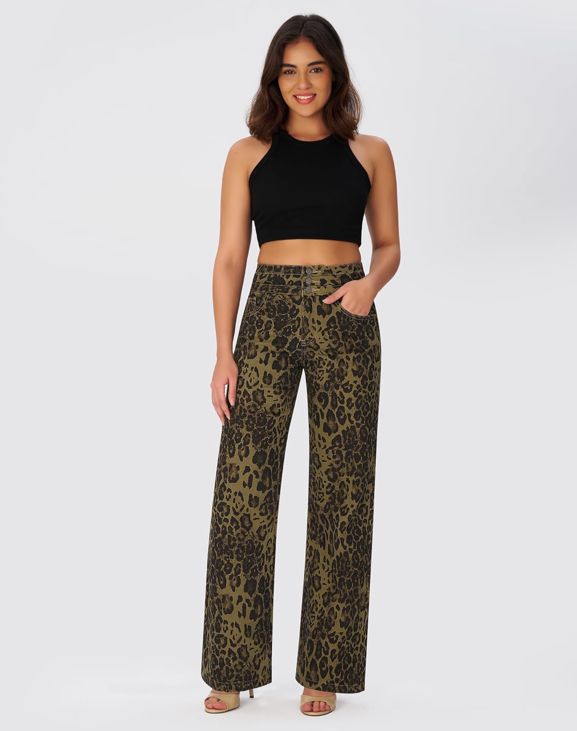 roswear Damen Wide Leg Jeans Lässige High Waist Stretch Baggy Loose Denim Hose