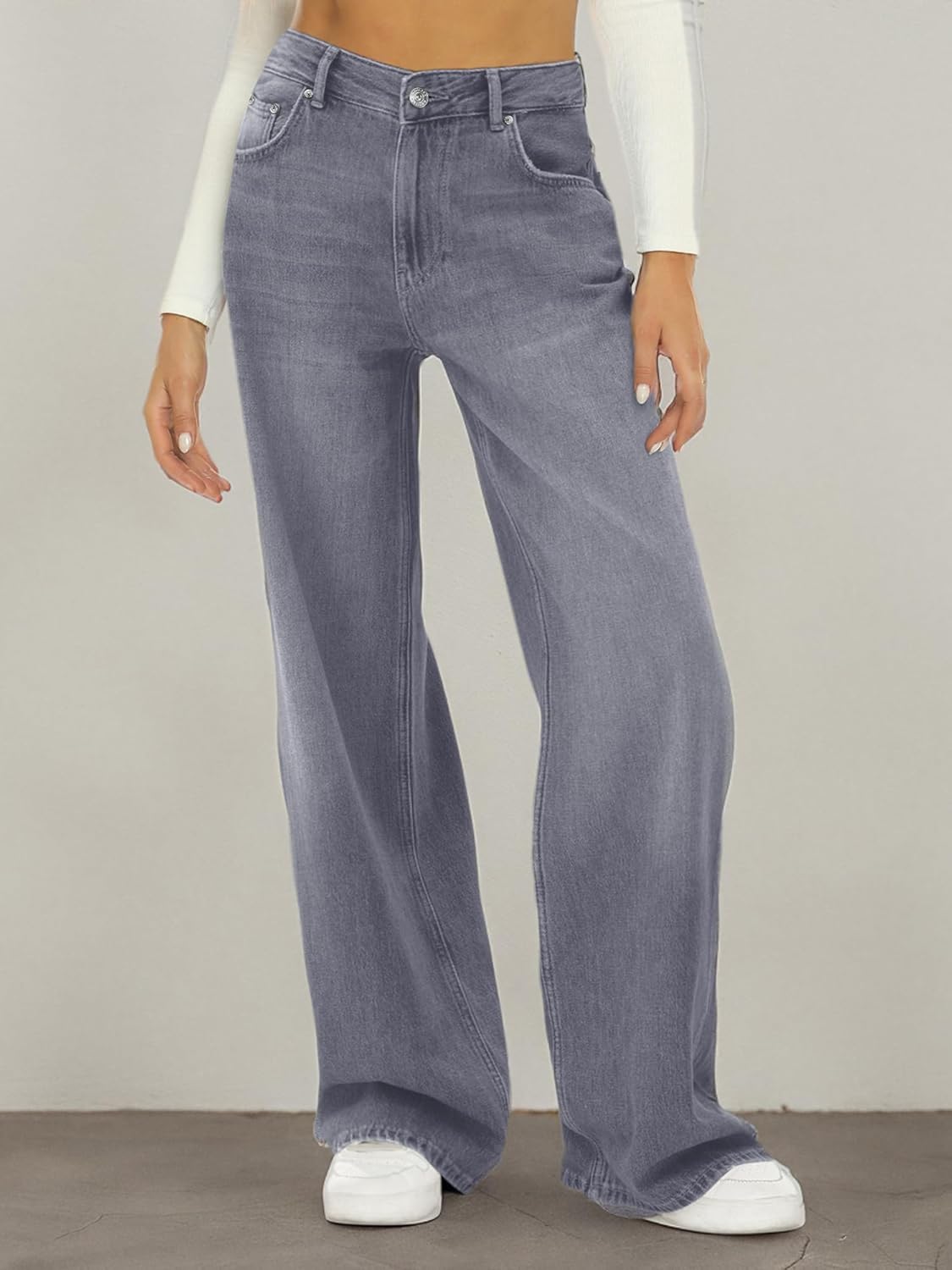 HDLTE Damen Jeans Weites Bein High Waist Baggy Jeans Loose Boyfriend Jeans Denim Hose Y2K