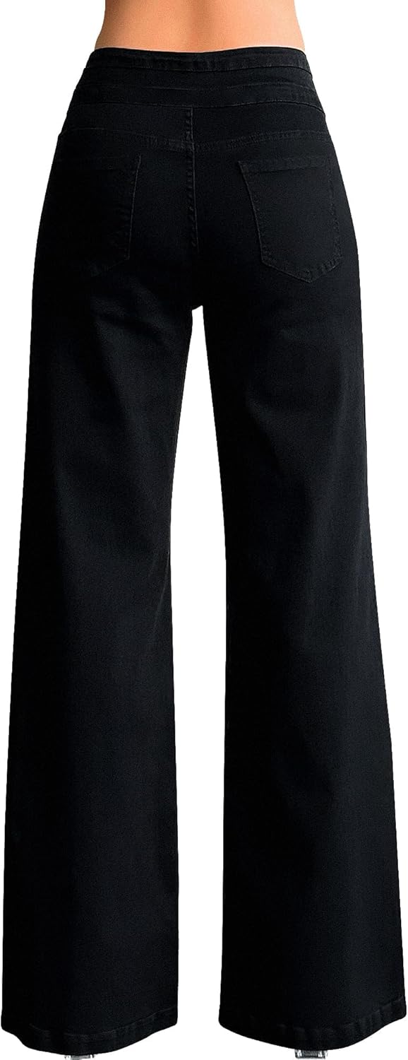 roswear Damen Wide Leg Jeans Lässige High Waist Stretch Baggy Loose Denim Hose