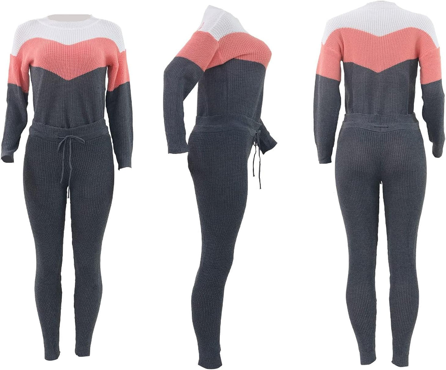 Damen Herbst Strick 2-teilige Outfits Pullover Shirt Top und Bodycon Hose Freizeit Jumpsuit Strampler Plus Size