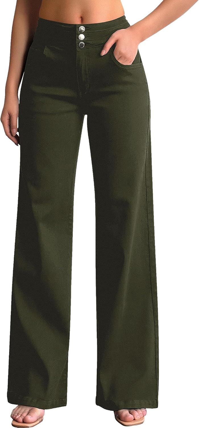 roswear Damen Wide Leg Jeans Lässige High Waist Stretch Baggy Loose Denim Hose