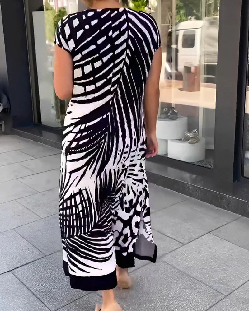 Lässiges kurzärmliges bedrucktes Kleid
