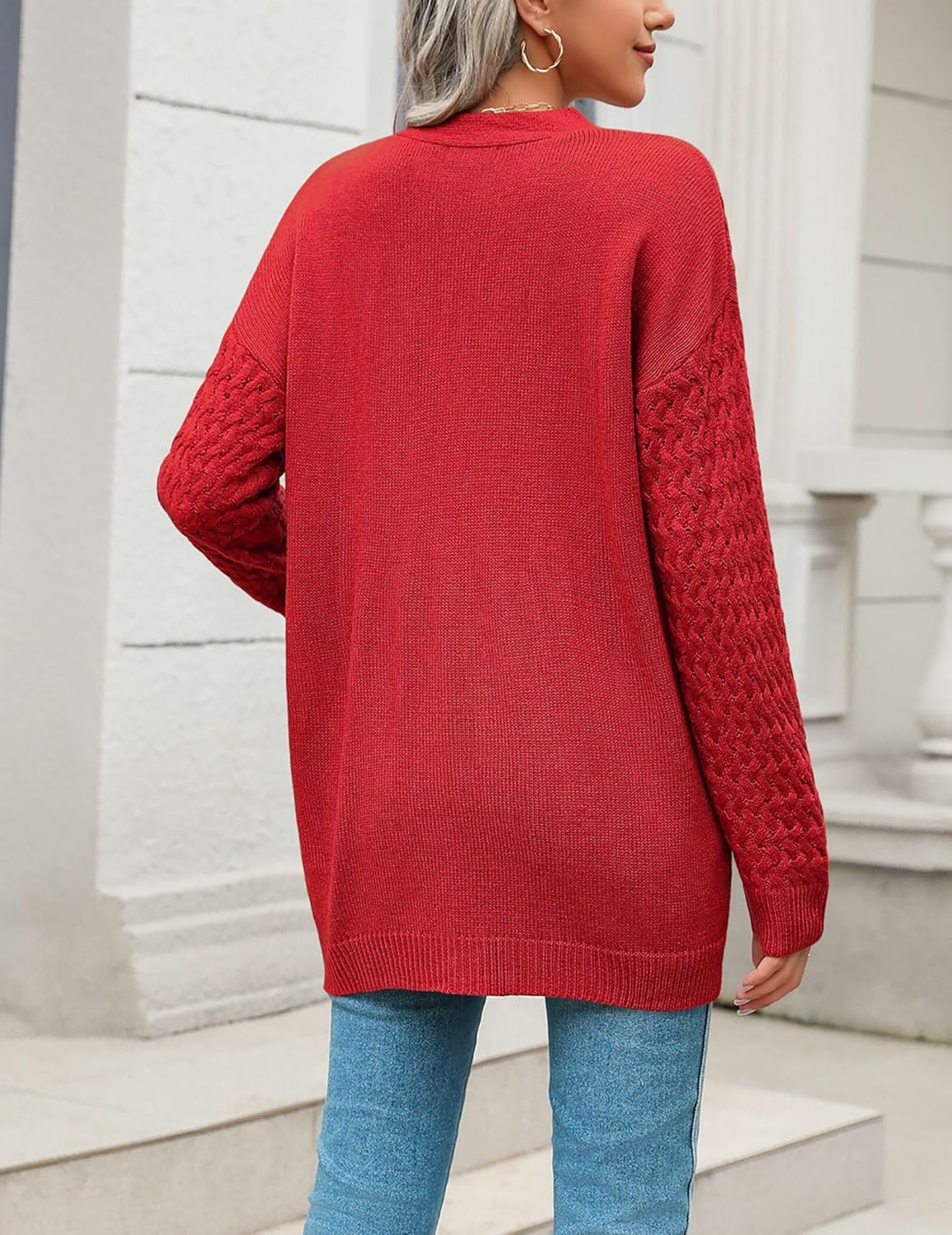 Zeagoo Damen Langarm Grobstrick Cardigan Herbststrickjacken Knopfleiste Offen Vorne Oberbekleidung mit Taschen 2024