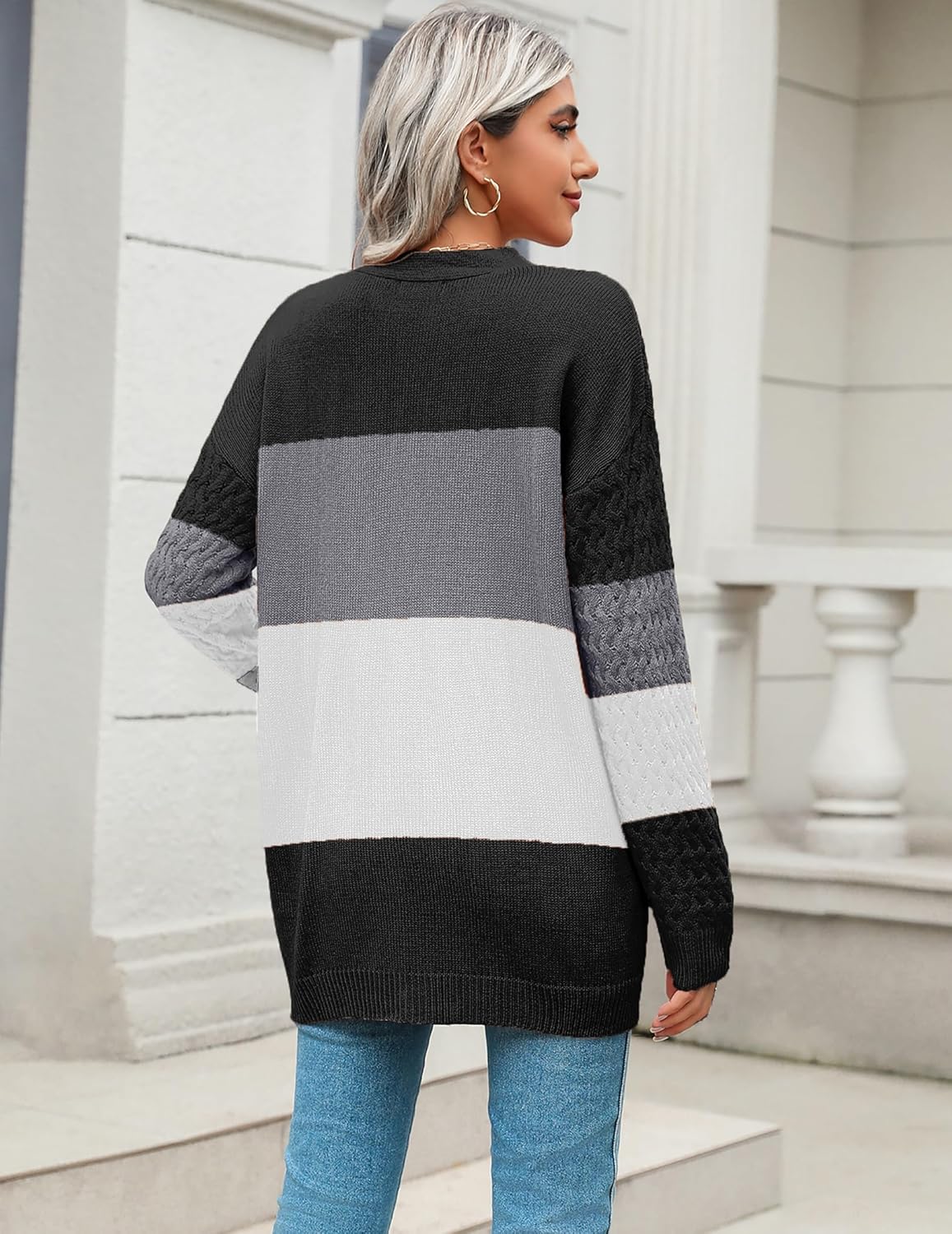 Zeagoo Damen Langarm Grobstrick Cardigan Herbststrickjacken Knopfleiste Offen Vorne Oberbekleidung mit Taschen 2024