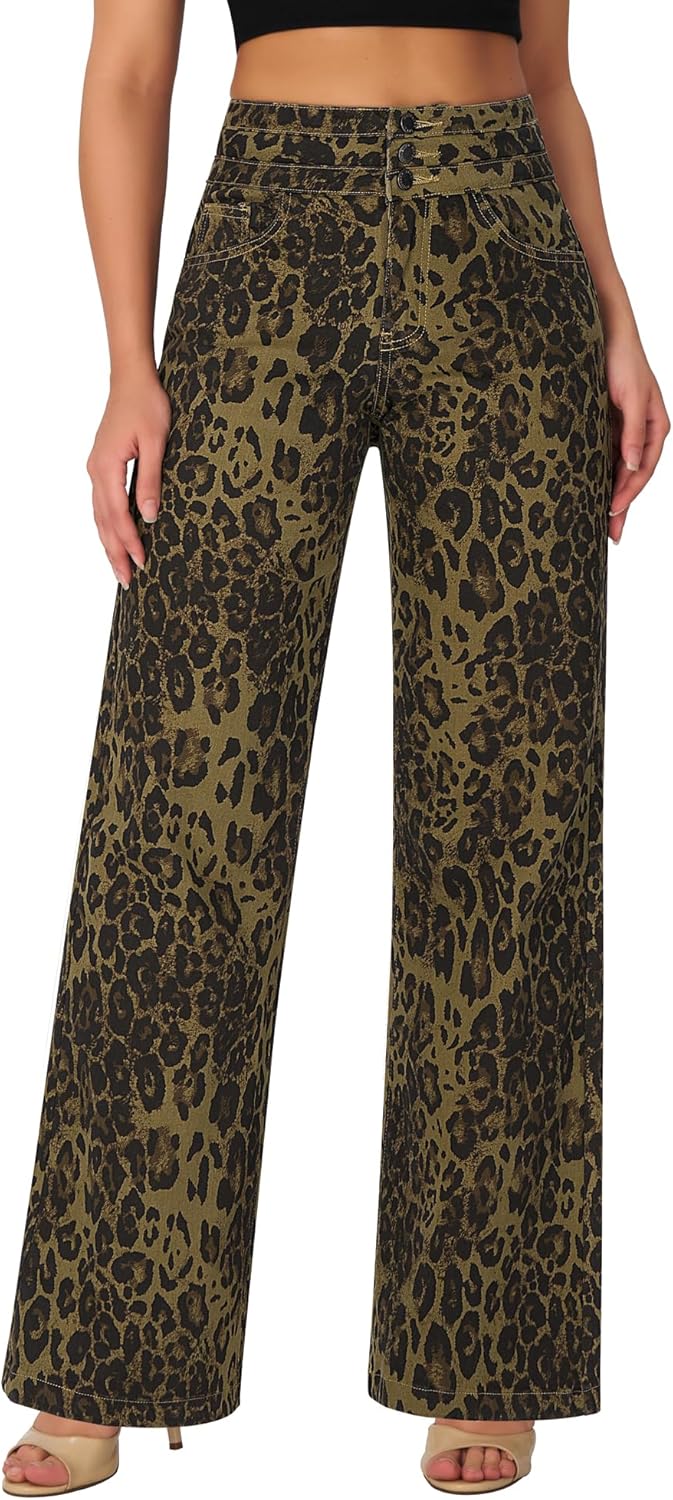 roswear Damen Wide Leg Jeans Lässige High Waist Stretch Baggy Loose Denim Hose