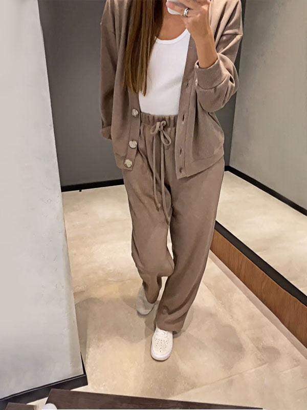 Zweiteiler-Set für Damen: Jacke mit Knöpfen und Hose (2 kaufen, kostenloser Versand)
