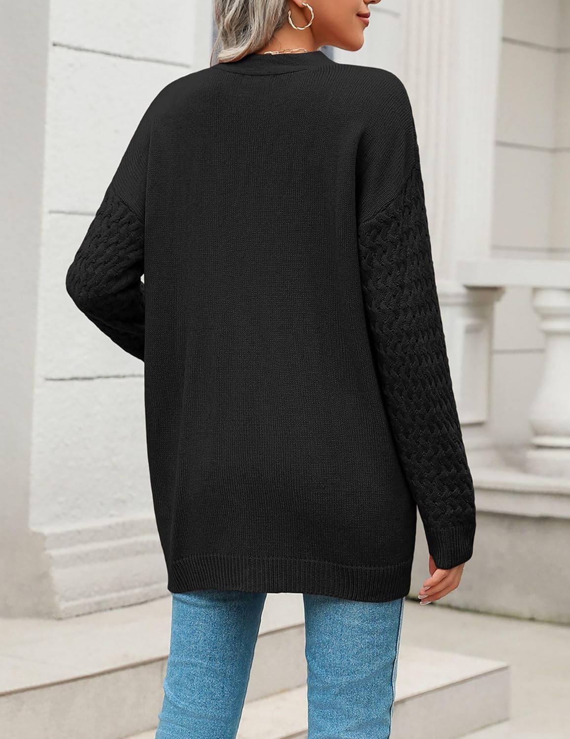 Zeagoo Damen Langarm Grobstrick Cardigan Herbststrickjacken Knopfleiste Offen Vorne Oberbekleidung mit Taschen 2024
