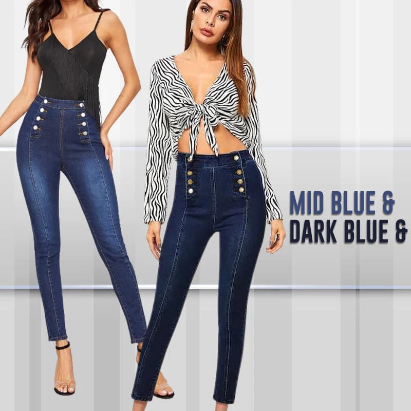 💥Zweireihige High Waist Skinny Jeans