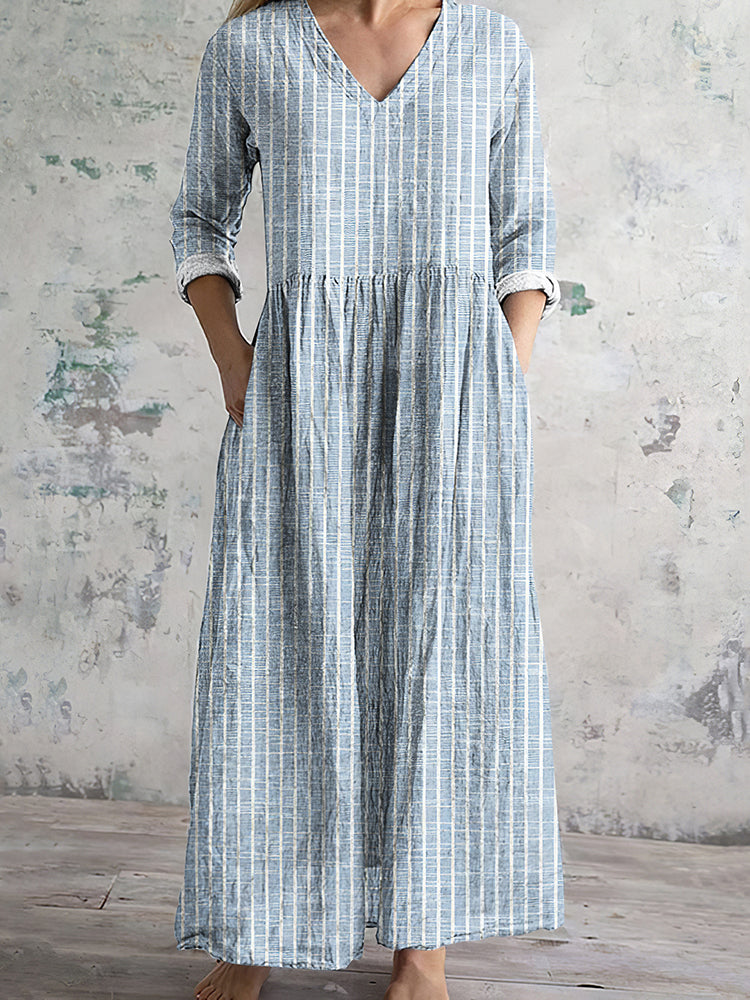 Damen-Leinenkleid mit Vintage-Streifenmuster