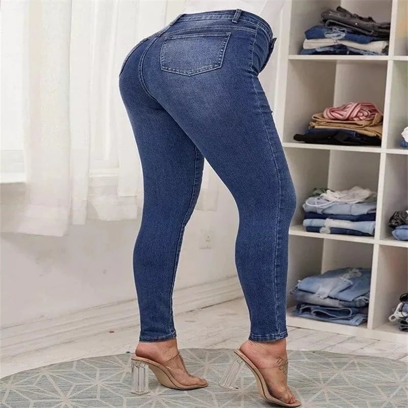 💥Zweireihige High Waist Skinny Jeans