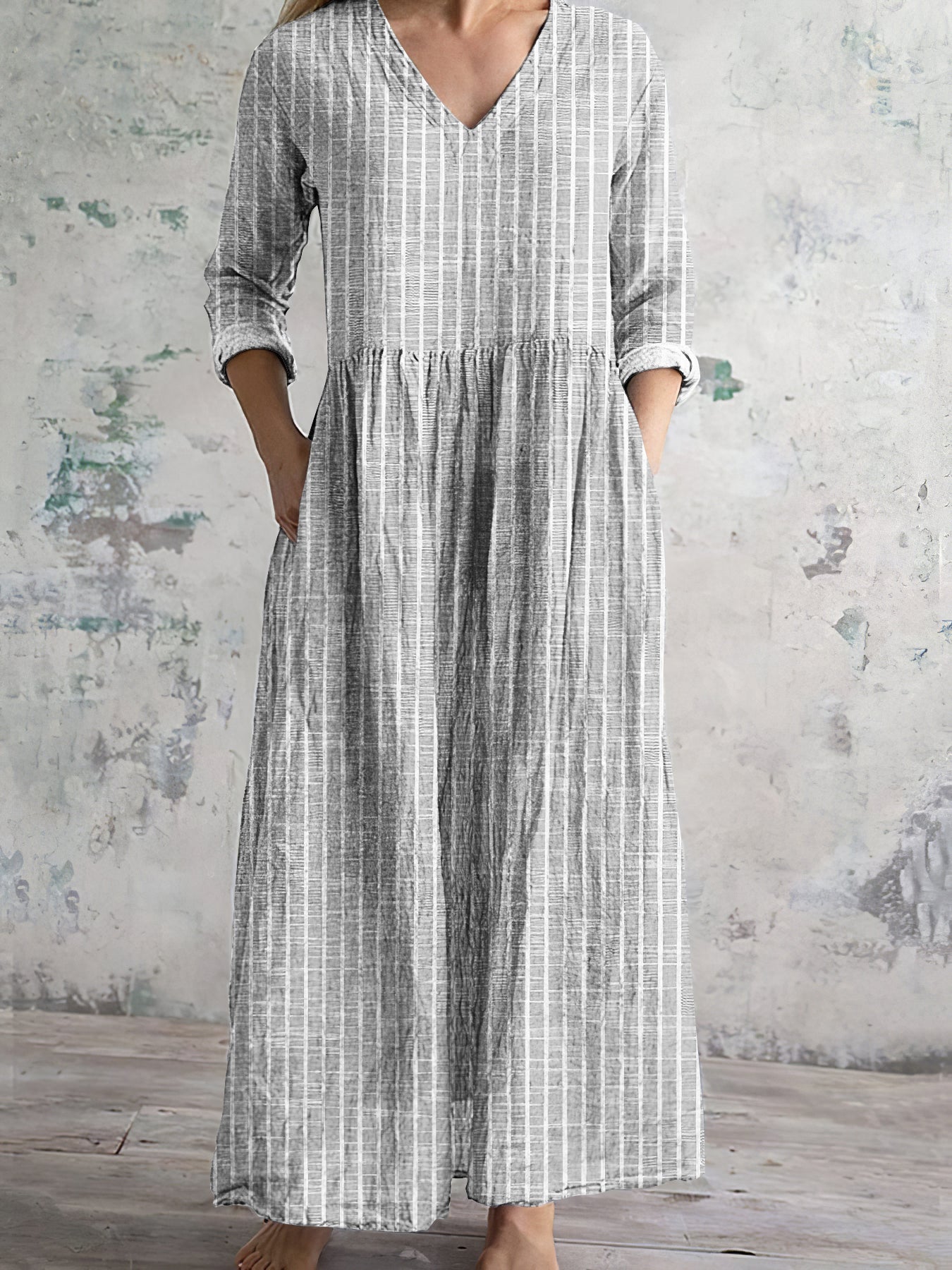 Damen-Leinenkleid mit Vintage-Streifenmuster