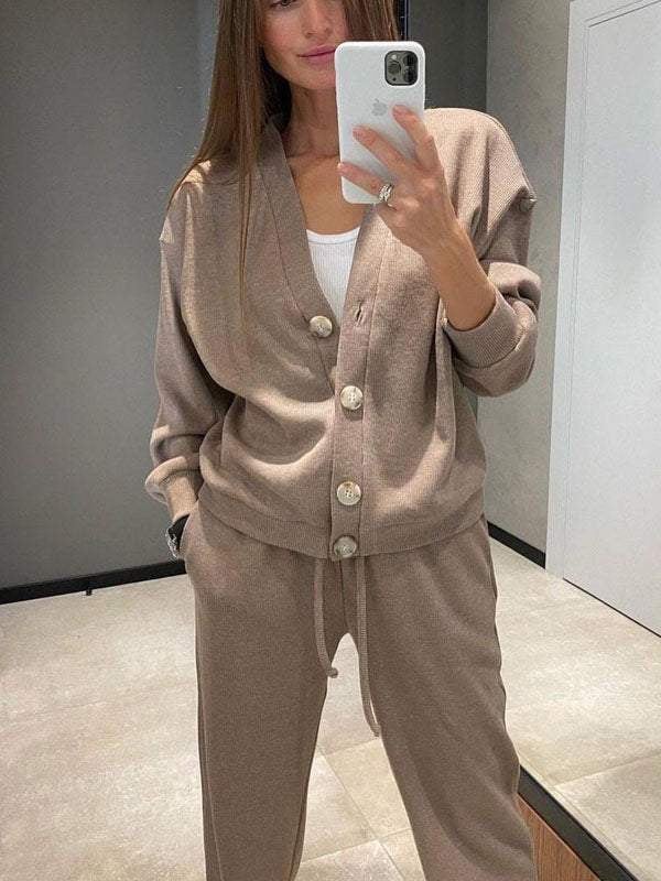 Zweiteiler-Set für Damen: Jacke mit Knöpfen und Hose (2 kaufen, kostenloser Versand)