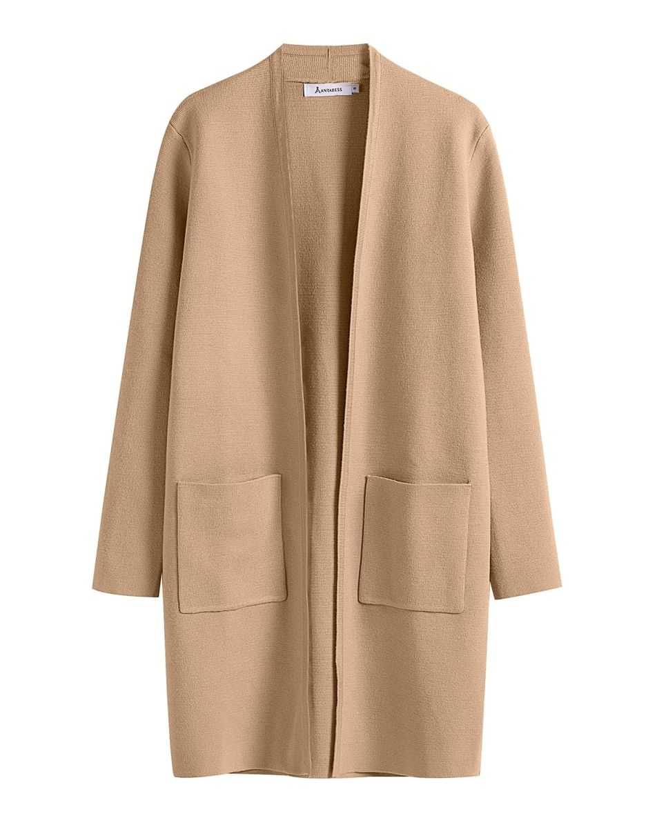 ANRABESS Cardigan-Pullover für Damen, lässig, Herbst Winter 2023, modischer Mantel, Langarm, offener Strick-Coatigan, Kleidung