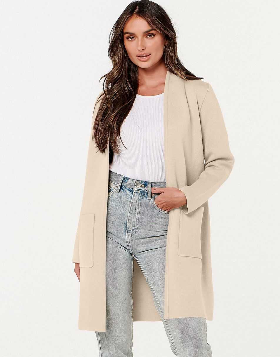 ANRABESS Cardigan-Pullover für Damen, lässig, Herbst Winter 2023, modischer Mantel, Langarm, offener Strick-Coatigan, Kleidung