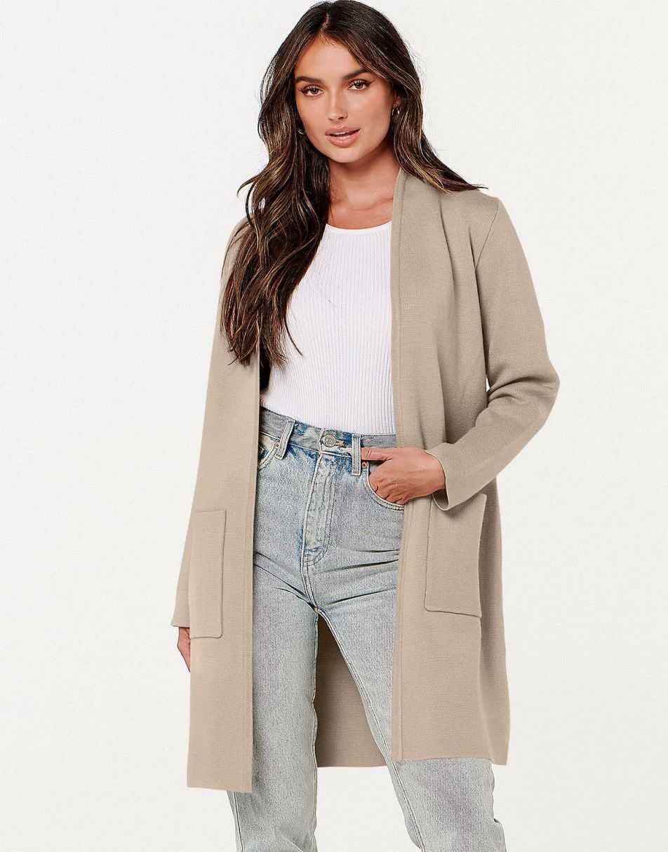ANRABESS Cardigan-Pullover für Damen, lässig, Herbst Winter 2023, modischer Mantel, Langarm, offener Strick-Coatigan, Kleidung