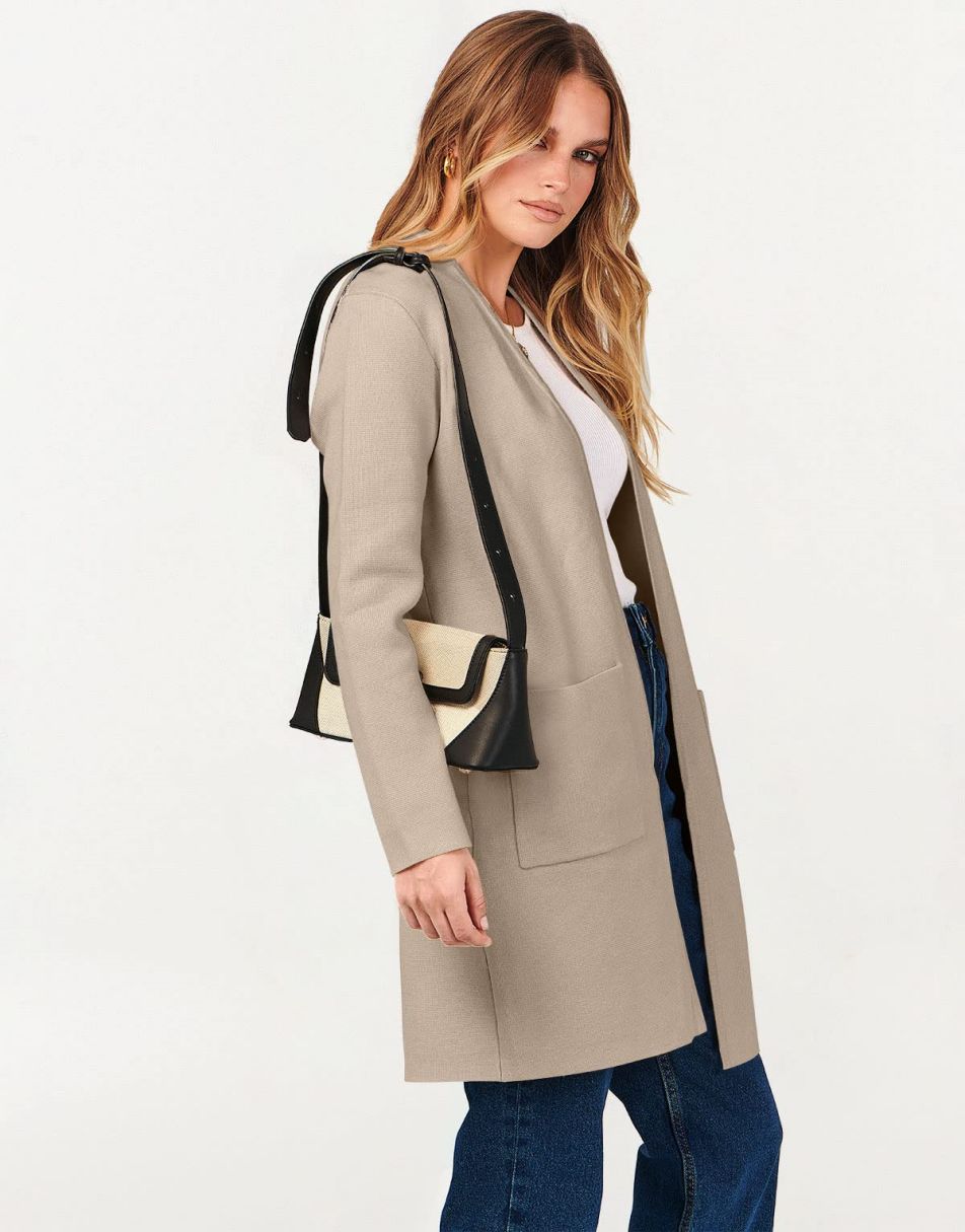 ANRABESS Cardigan-Pullover für Damen, lässig, Herbst Winter 2023, modischer Mantel, Langarm, offener Strick-Coatigan, Kleidung