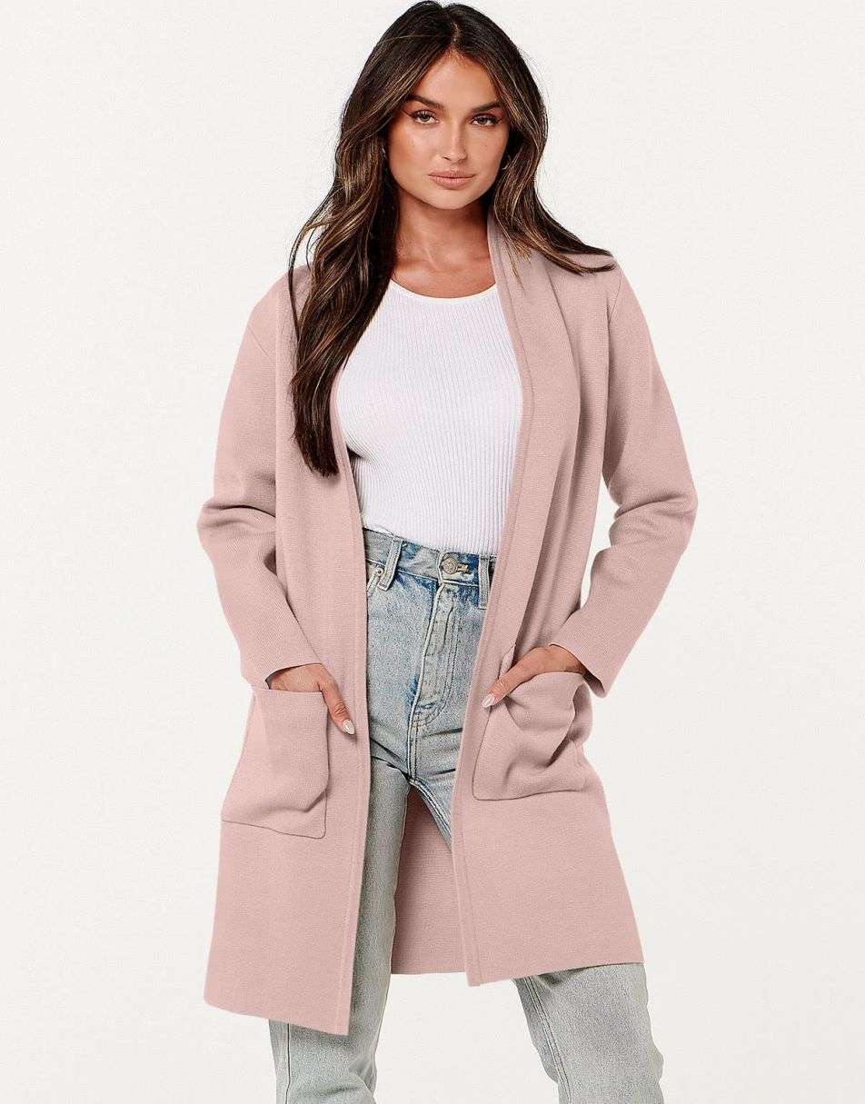 ANRABESS Cardigan-Pullover für Damen, lässig, Herbst Winter 2023, modischer Mantel, Langarm, offener Strick-Coatigan, Kleidung