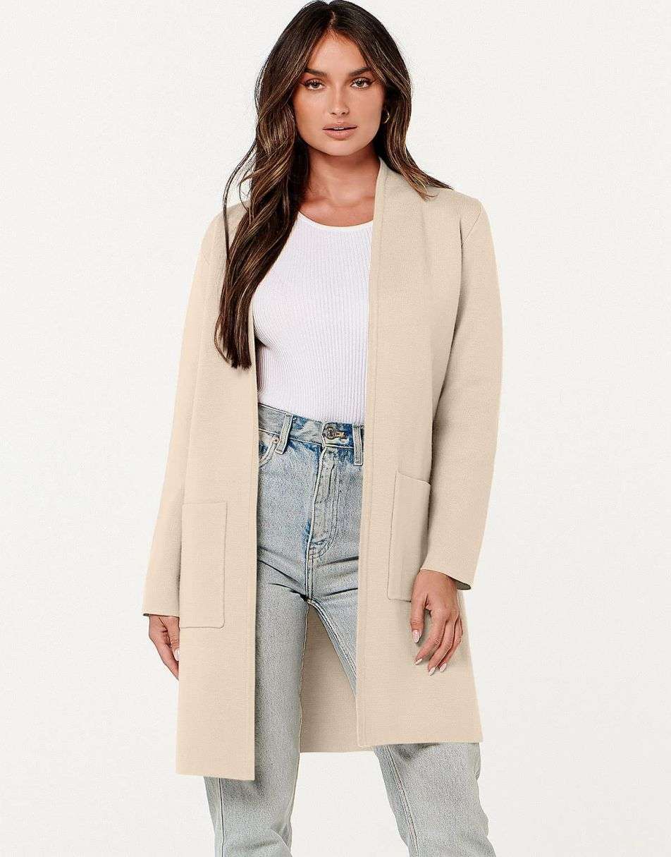 ANRABESS Cardigan-Pullover für Damen, lässig, Herbst Winter 2023, modischer Mantel, Langarm, offener Strick-Coatigan, Kleidung