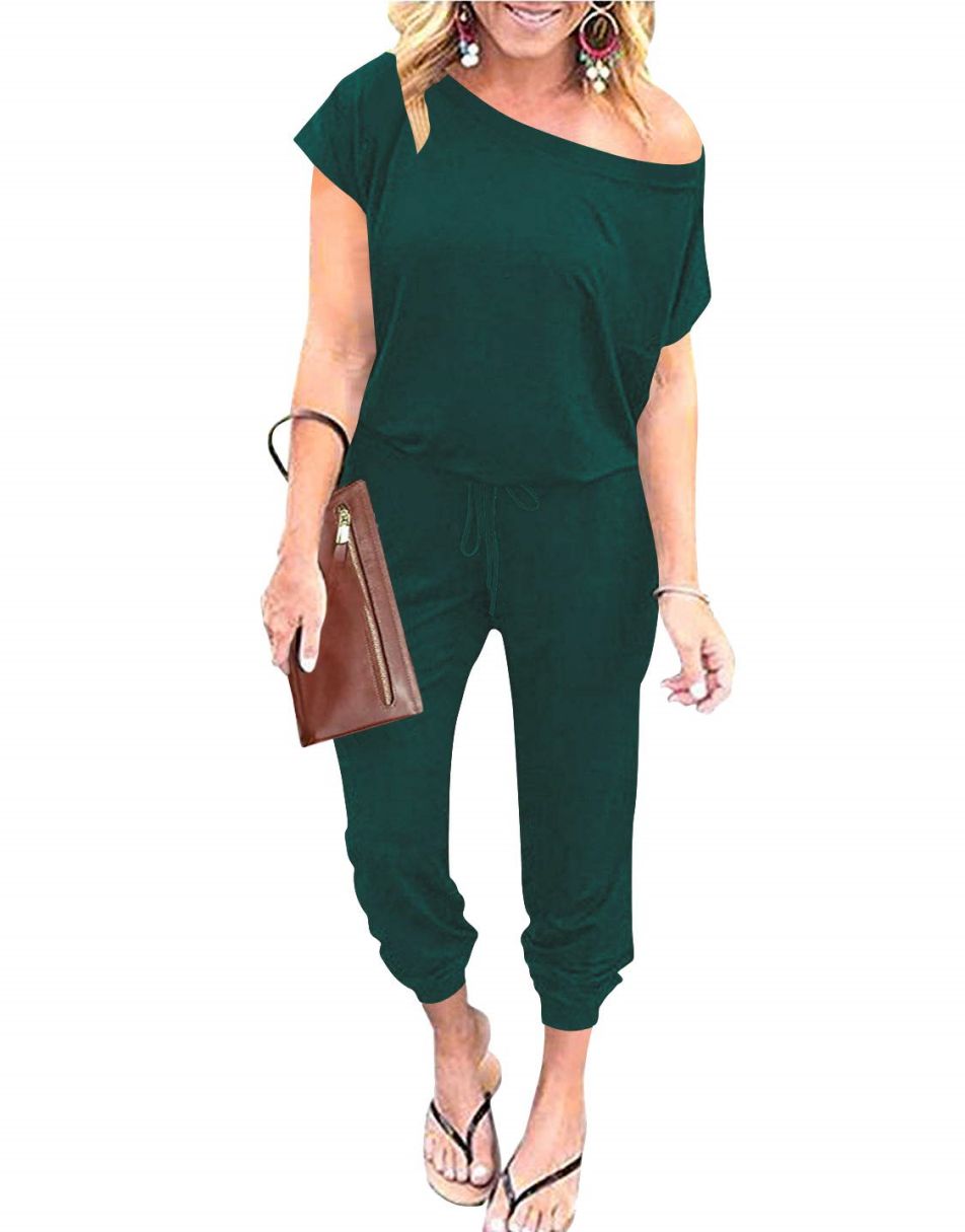 ANRABESS Casual Off Shoulder Elastic Waist Stretchy Long Romper Jumpsuit