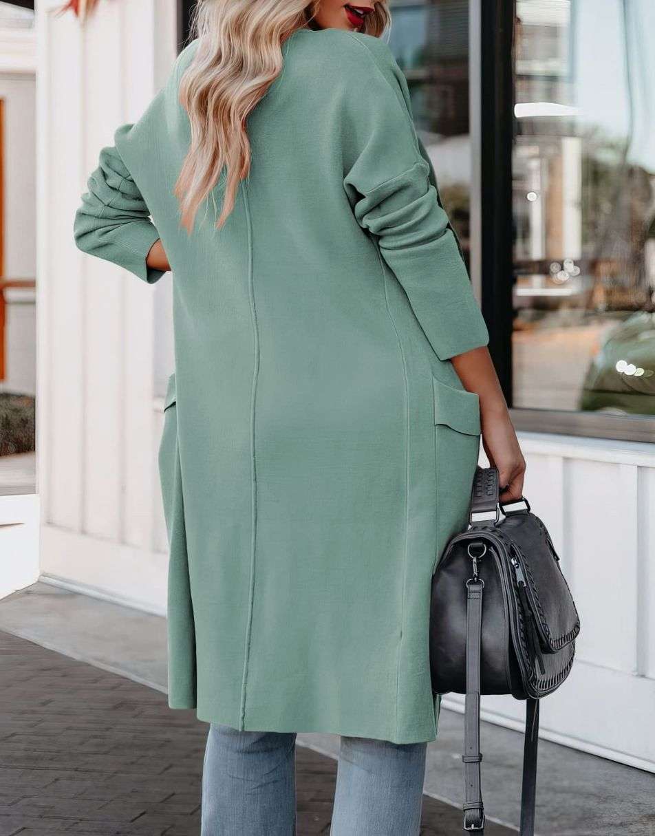 ANRABESS Women's Casual Long Sleeve Draped Open Front Knit Pockets Long Cardigan Jackets Sweater