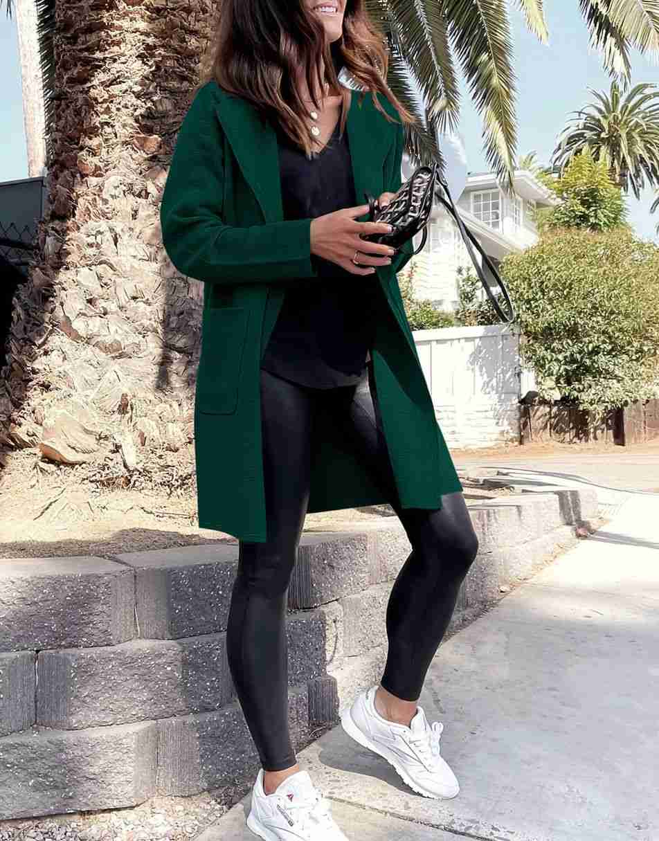 ANRABESS Damen Strickjacke mit offenem Vorderteil, Langarm, Revers, lässig, einfarbig, edel, Pullover-Jacke