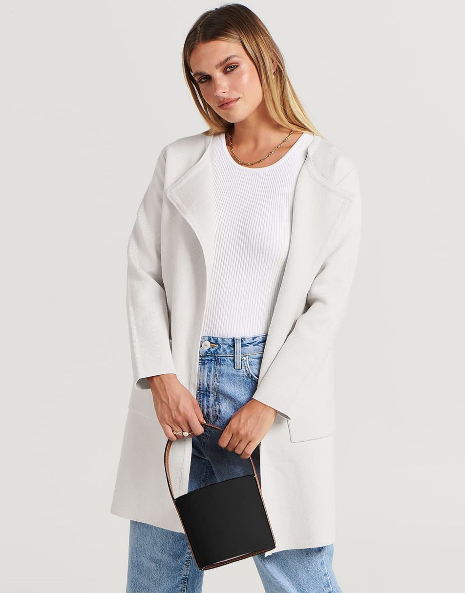 ANRABESS Damen Strickjacke mit offenem Vorderteil, Langarm, Revers, lässig, einfarbig, edel, Pullover-Jacke