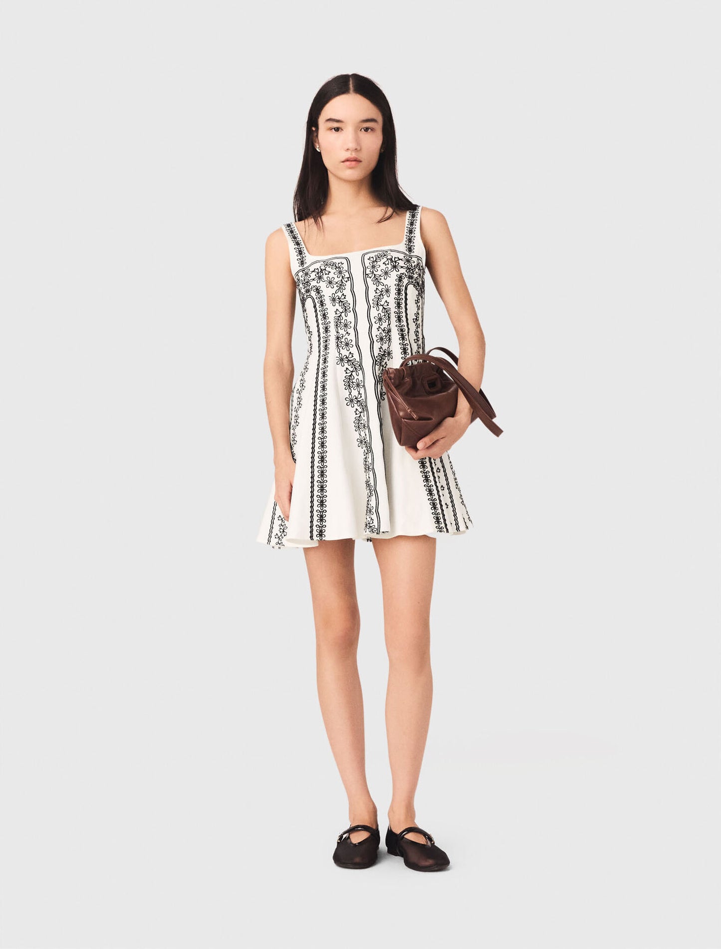 Short embroidered strap dress