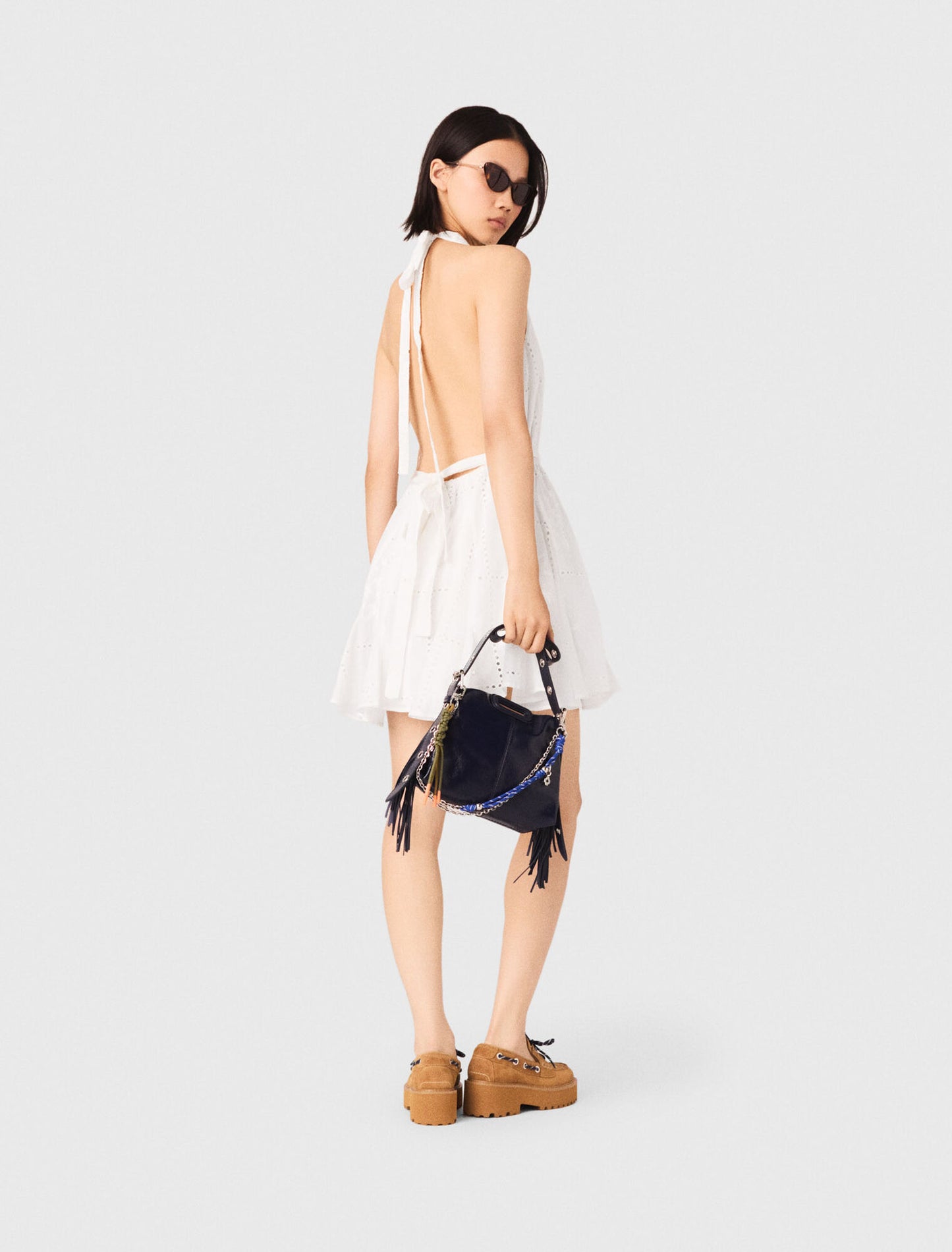 Short embroidered backless dress