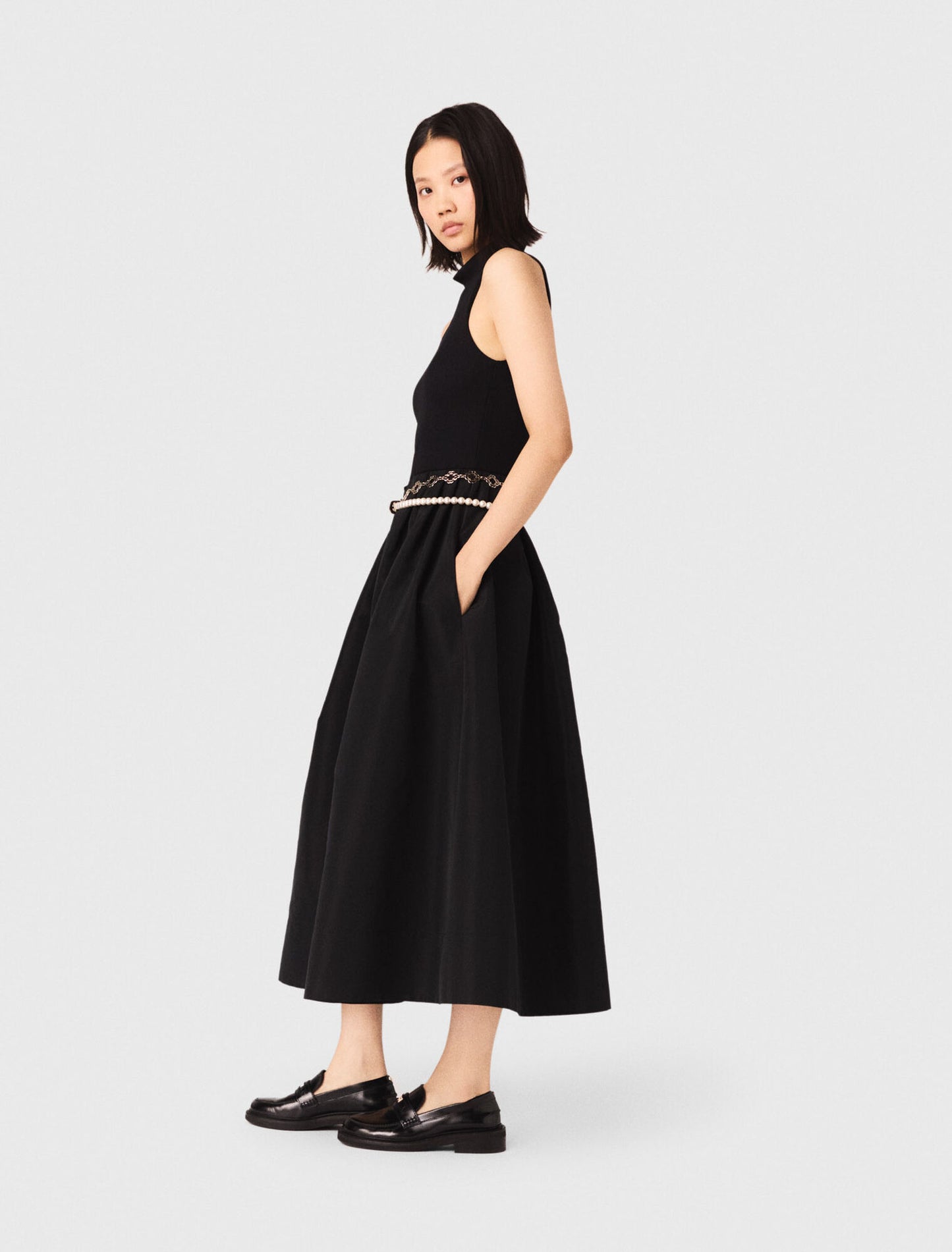 Mixed-material taffeta dress