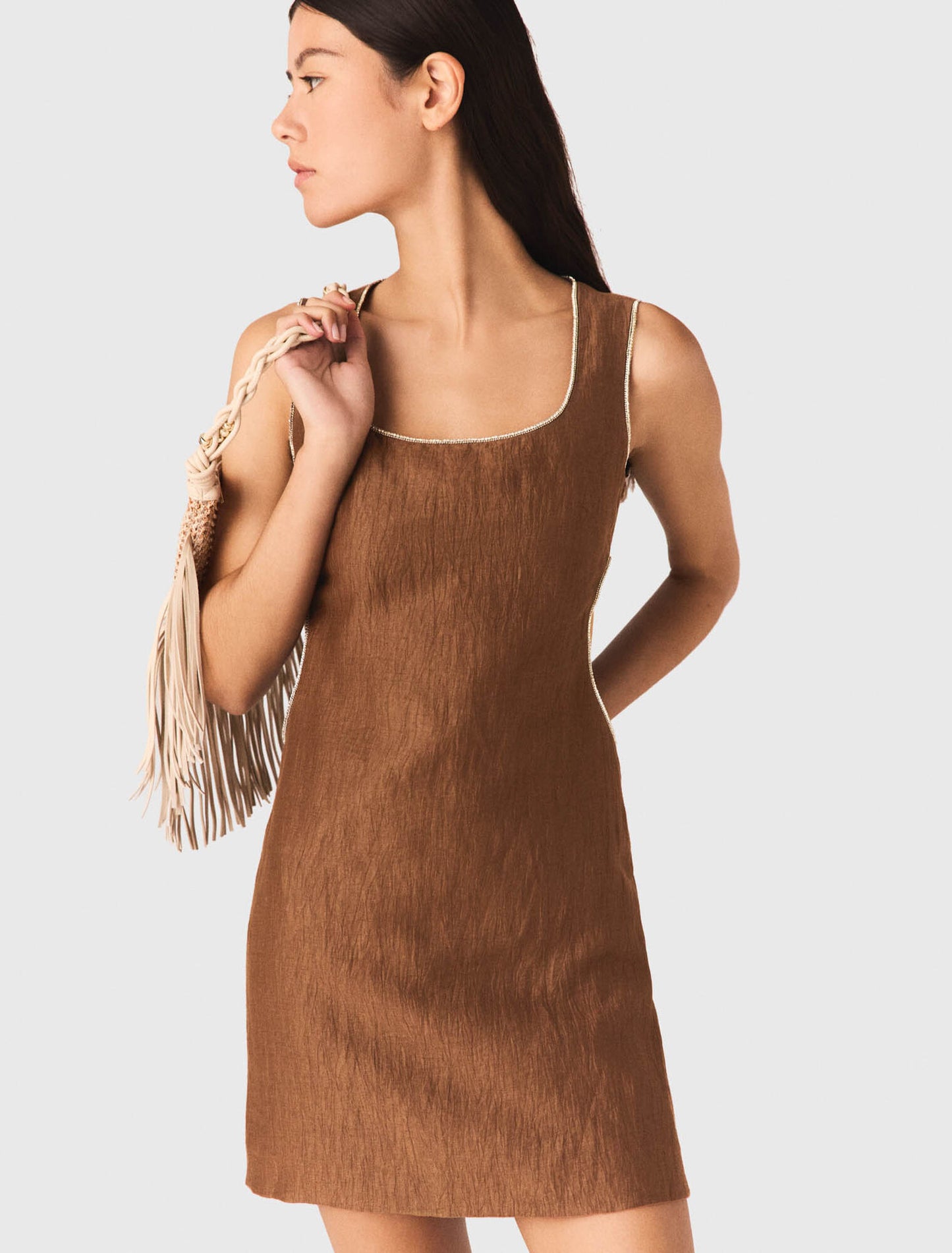 Short linen-blend dress
