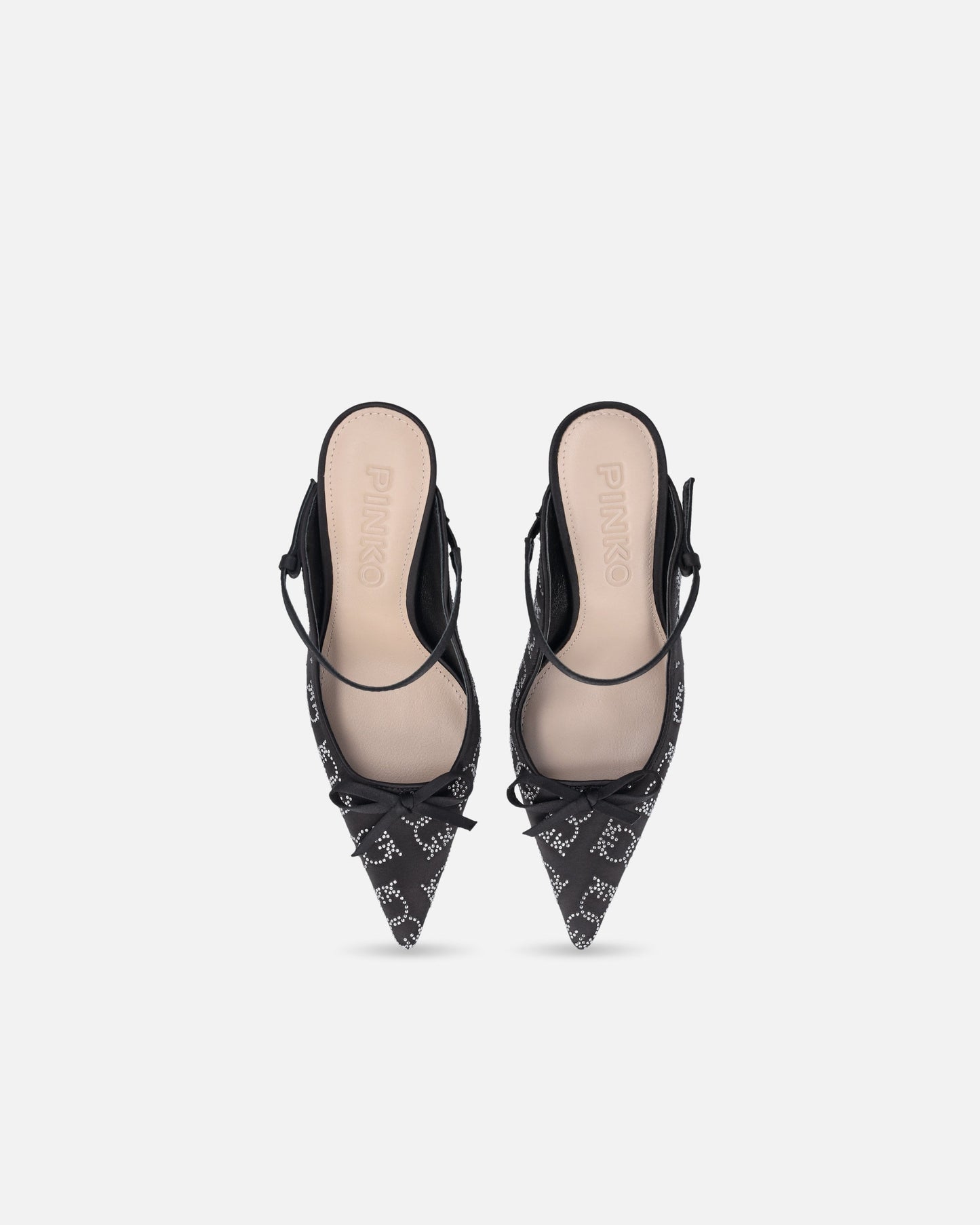 Rhinestoned satin slip-ons with heel