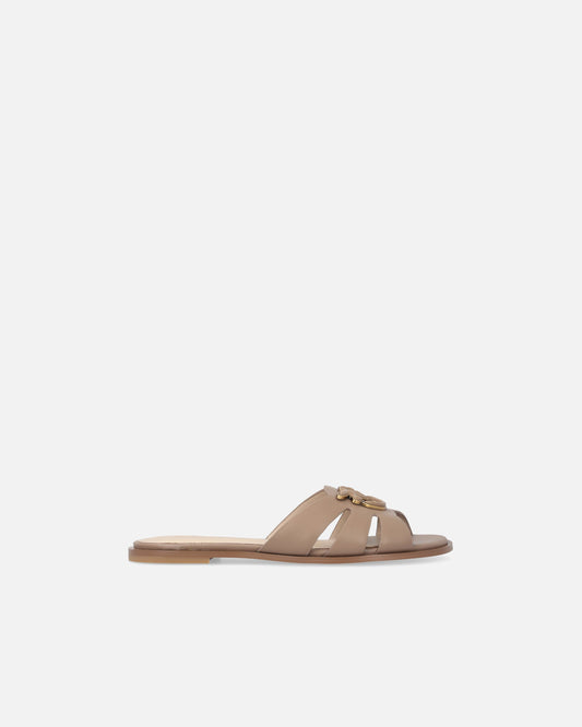 Leather slip-on sandals with Love Birds logo