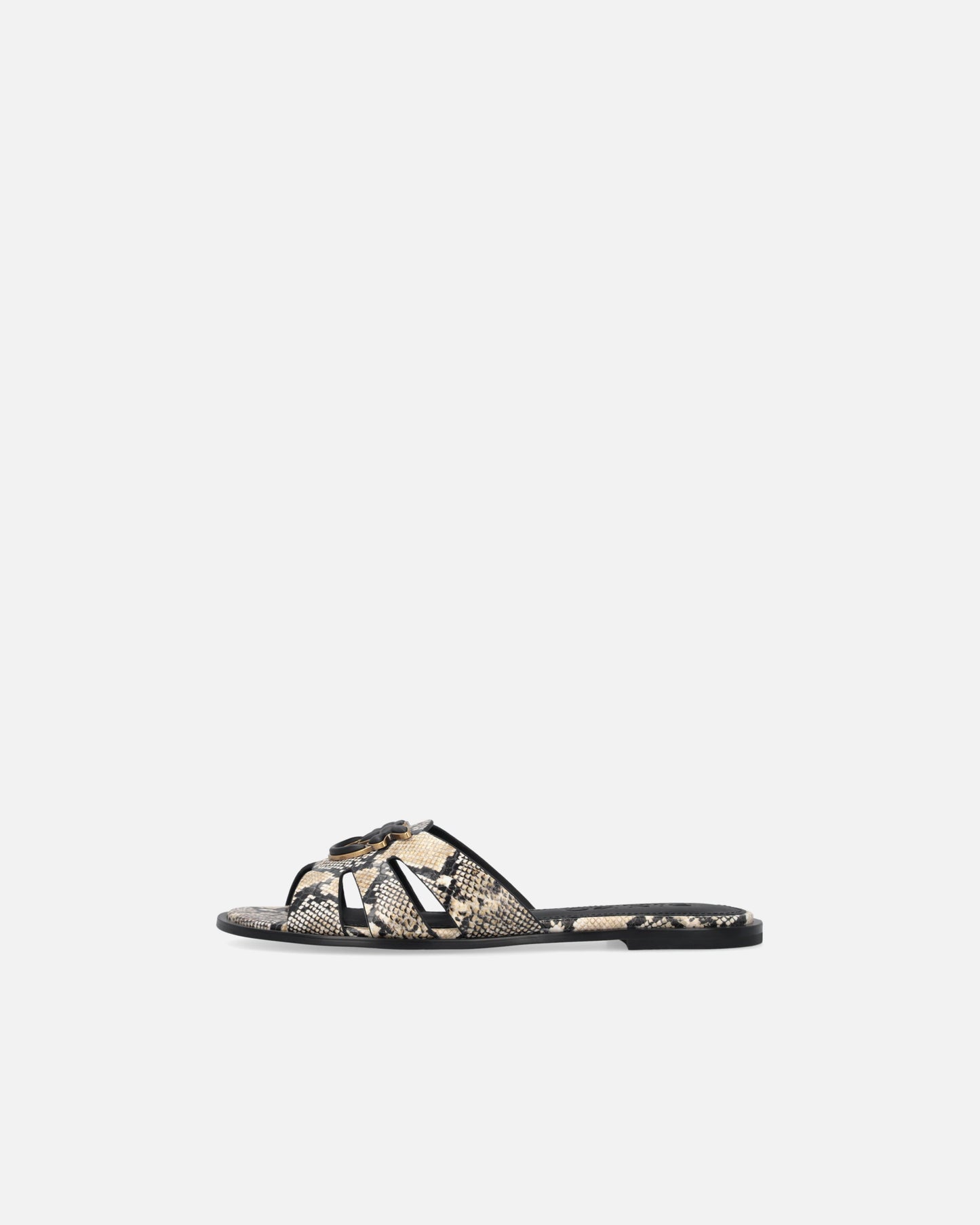 Leather slip-on sandals with python print and Love Birds logo