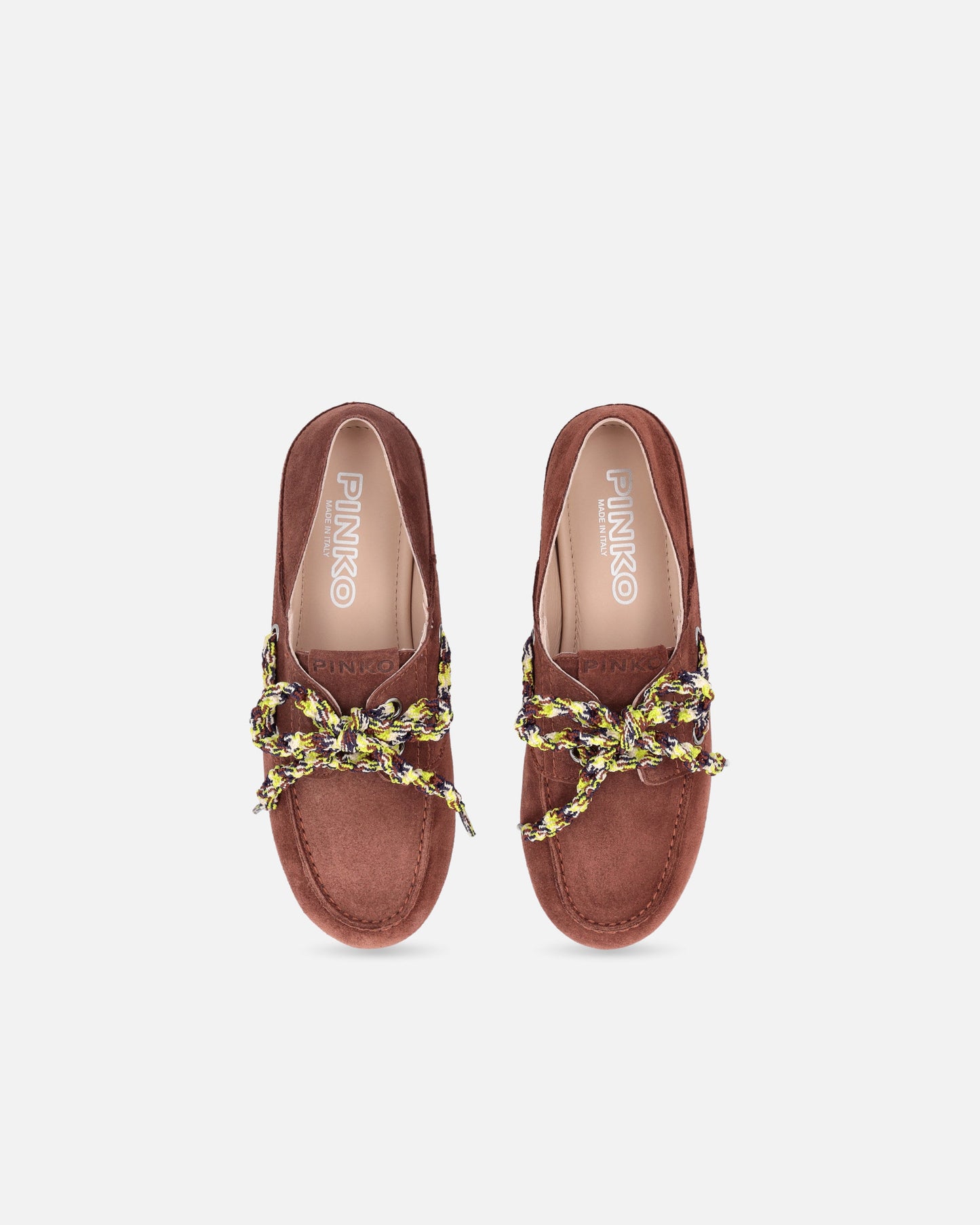 Suede moccasins with multicoloured laces