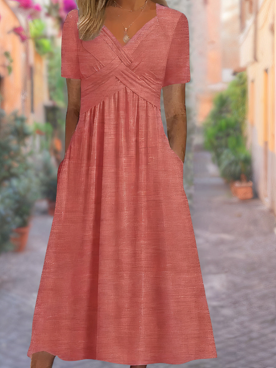 Bequemes V-Ausschnitt-Kleid