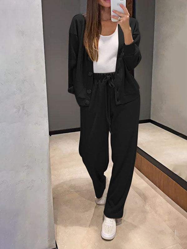 Zweiteiler-Set für Damen: Jacke mit Knöpfen und Hose (2 kaufen, kostenloser Versand)