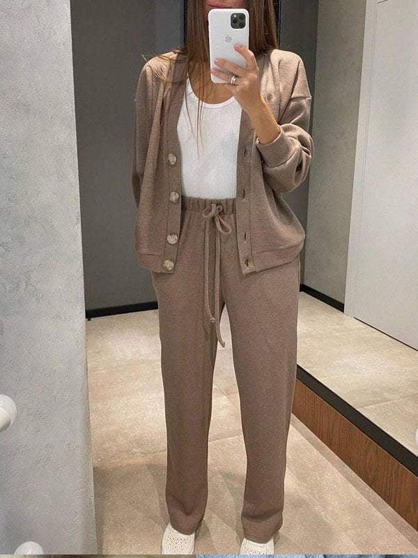 Zweiteiler-Set für Damen: Jacke mit Knöpfen und Hose (2 kaufen, kostenloser Versand)
