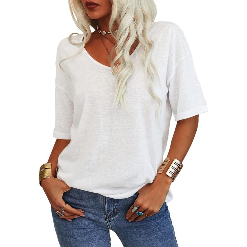 Damen V-Ausschnitt T-Shirt in Unifarbe [Im Angebot & schneller Versand!]
