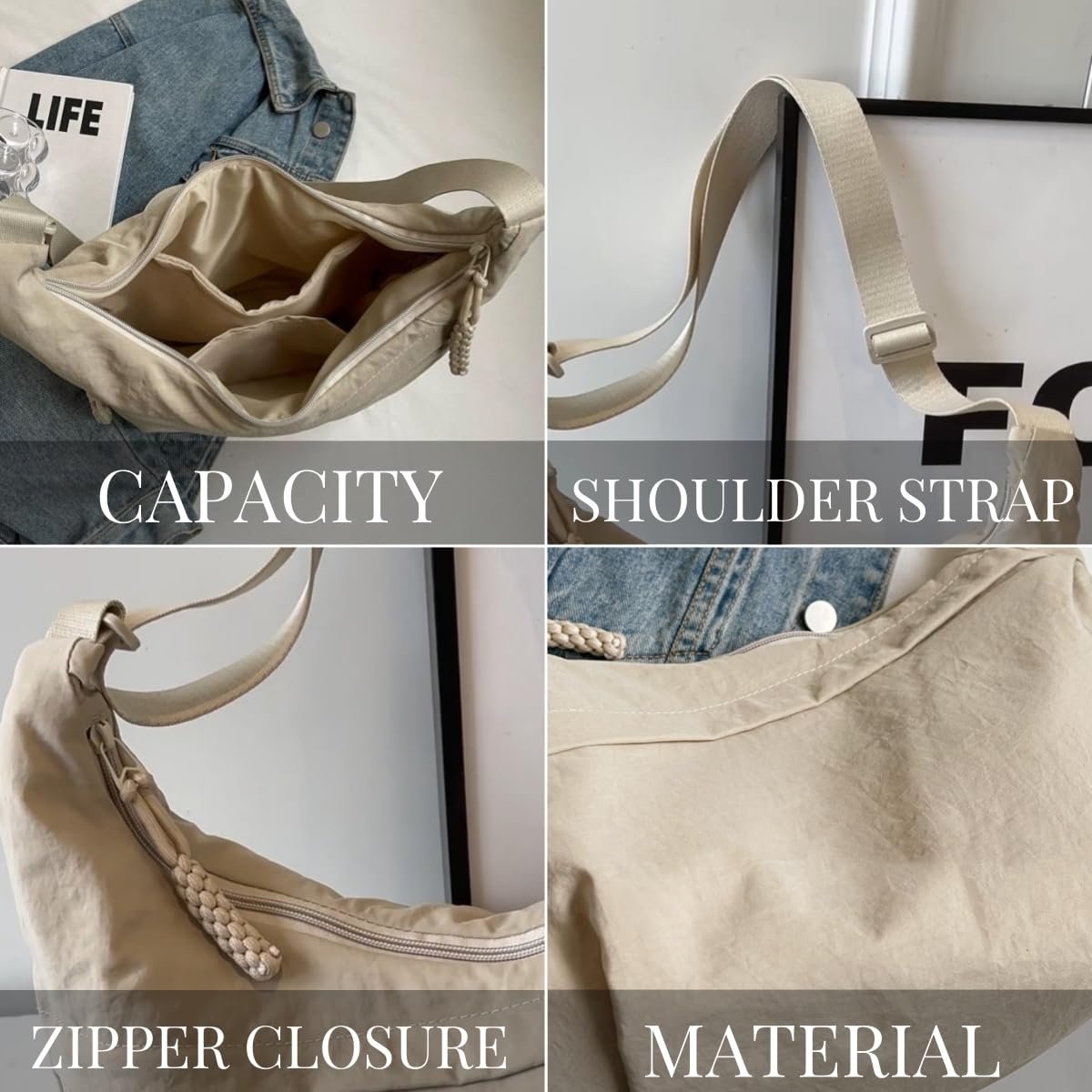 Designer Direktvertrieb Damenmode Uni-Nylon Umhängetasche Hobo-Tasche