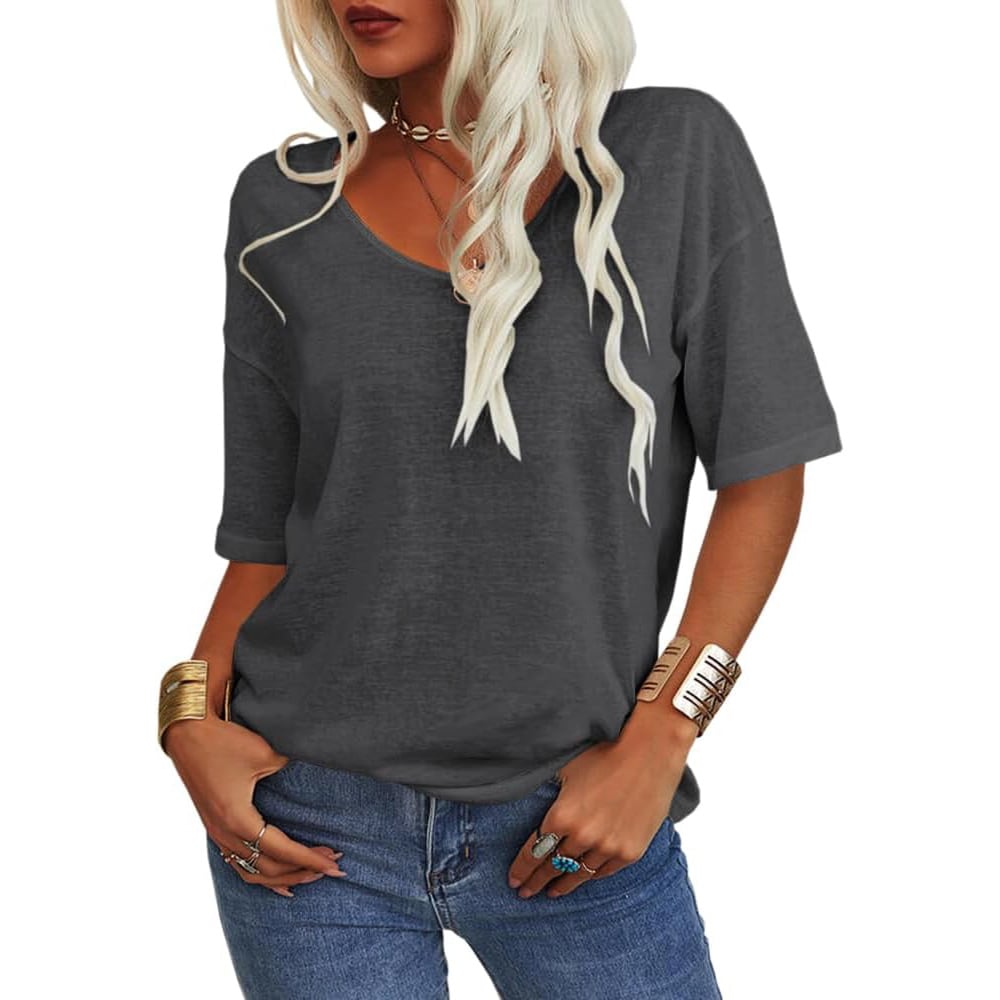 Damen V-Ausschnitt T-Shirt in Unifarbe [Im Angebot & schneller Versand!]