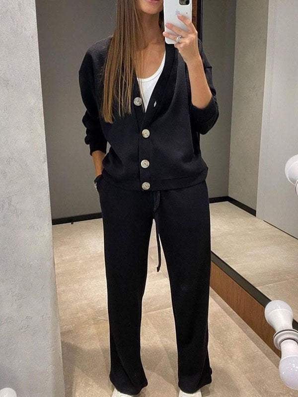 Zweiteiler-Set für Damen: Jacke mit Knöpfen und Hose (2 kaufen, kostenloser Versand)
