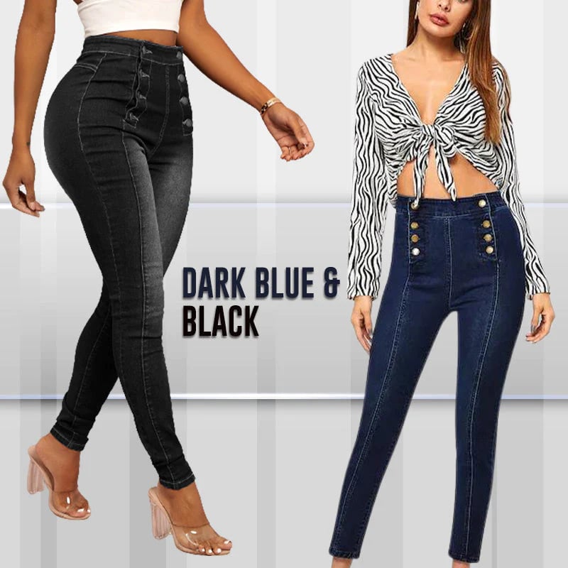 💥Zweireihige High Waist Skinny Jeans