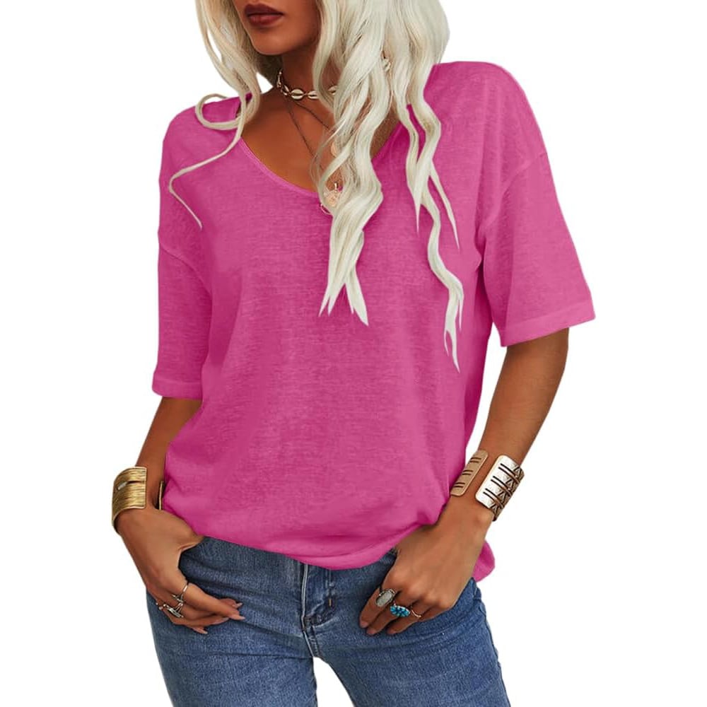 Damen V-Ausschnitt T-Shirt in Unifarbe [Im Angebot & schneller Versand!]