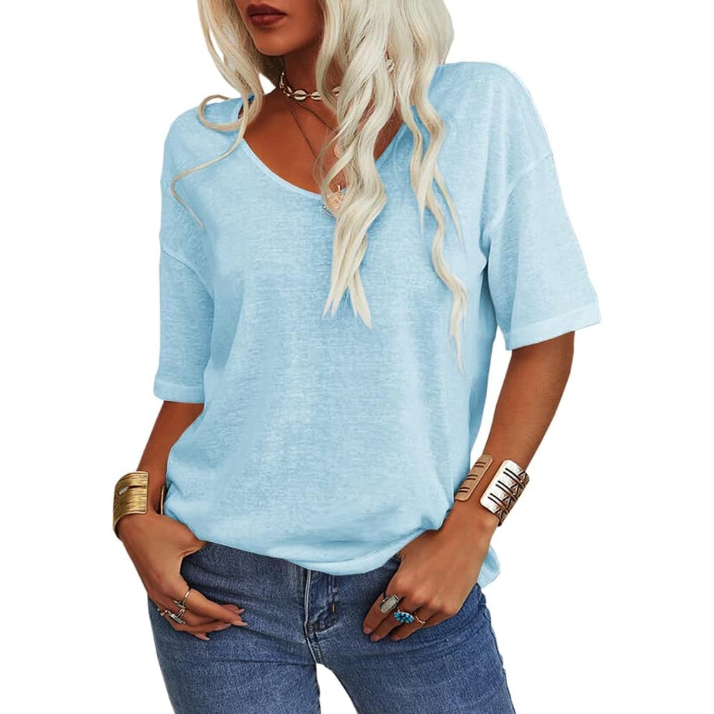 Damen V-Ausschnitt T-Shirt in Unifarbe [Im Angebot & schneller Versand!]