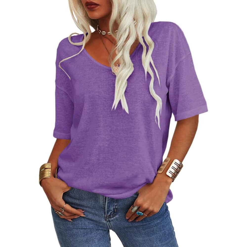 Damen V-Ausschnitt T-Shirt in Unifarbe [Im Angebot & schneller Versand!]