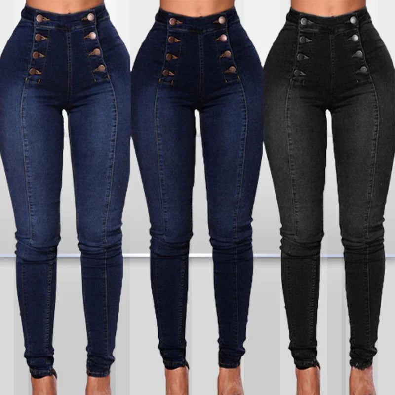 💥Zweireihige High Waist Skinny Jeans