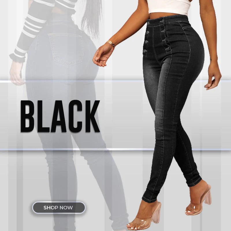 💥Zweireihige High Waist Skinny Jeans